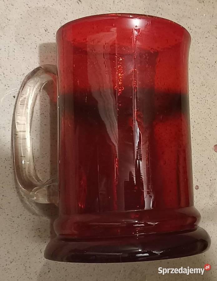 2 x czerwony kufel PRL szkło solowe huta Sosnowiec