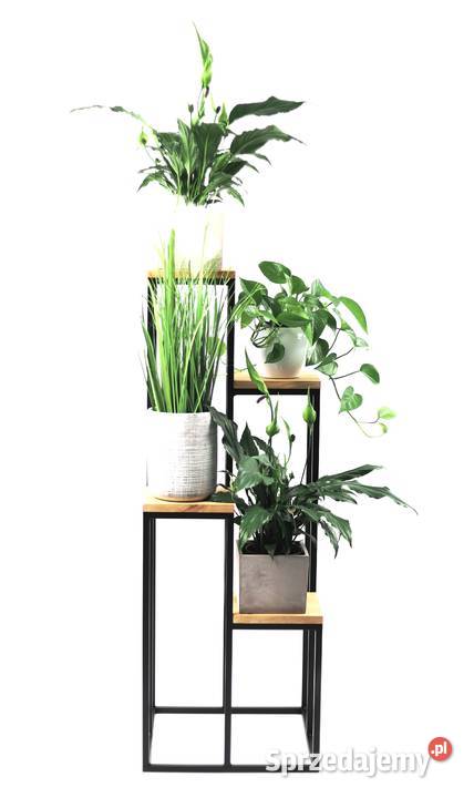 Kwietnik Metalowy Stojak na cztery kwiaty Drewno Sobienie-Jeziory