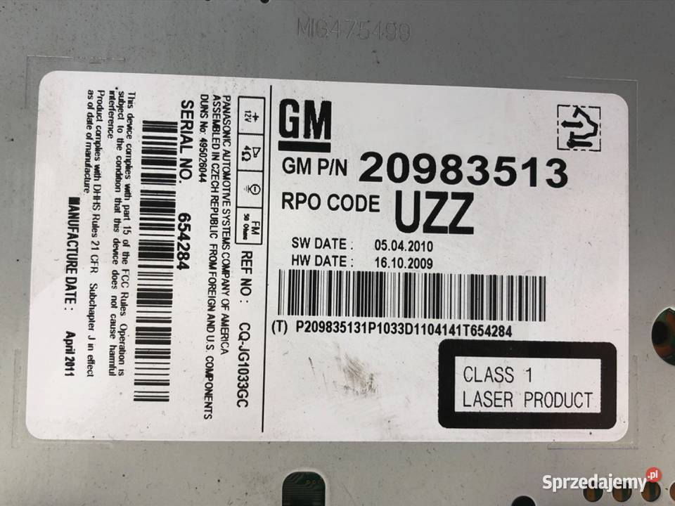 RADIO OPEL ASTRA J 20983513 1015 ODTWARZACZ