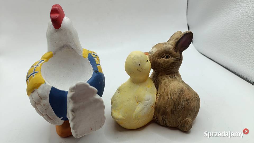 Figurki ceramiczne ptaki kogut kurczak i królik Zamość