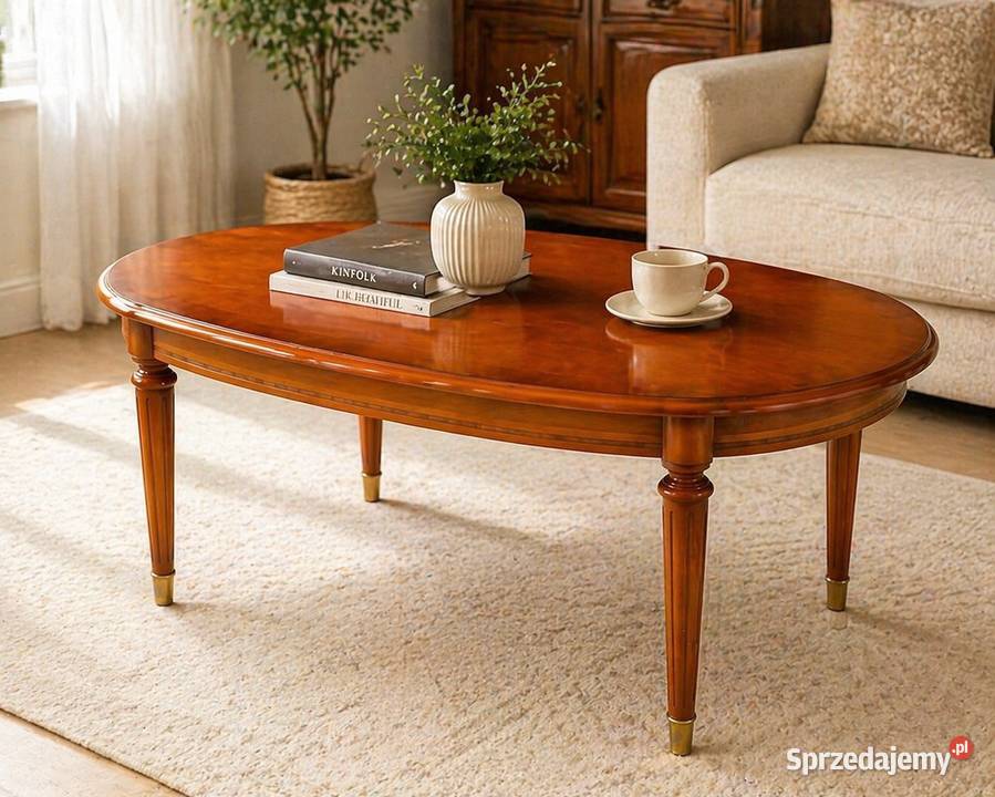 Stolik kawowy retro owalny drewniany elegancki Meble
