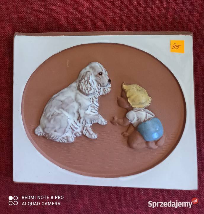 Kafel ceramiczny Jie Gandofta chłopiec z psem