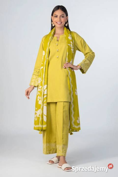 Duża zielona chusta dupatta szal bawełna kwiaty