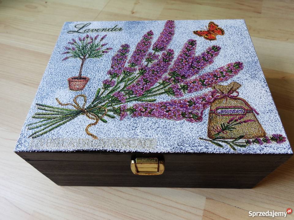 Drewniana ozdobna LAWENDA skrzyneczka na skarby Warszawa