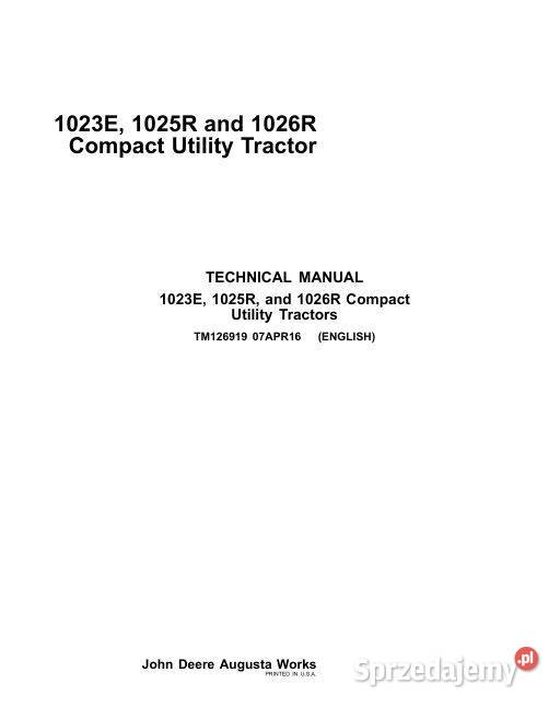 John Deere 1023E 1025R 1026R instrukcja napraw Kielce