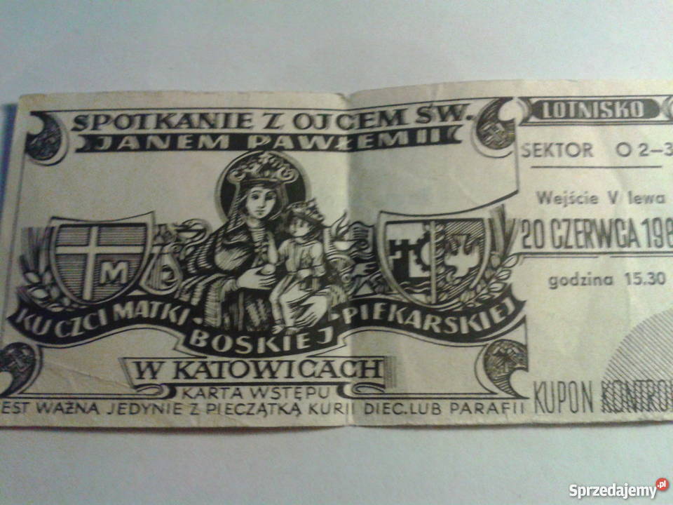 karta wstepu na spotkanie z papiezem Katowice 20 sprzedam