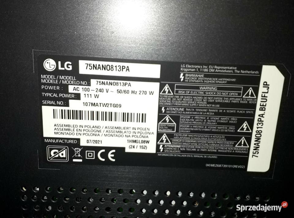 Telewizor LG 75 NanoCell 4K 2021 AI TV z Mrągowo