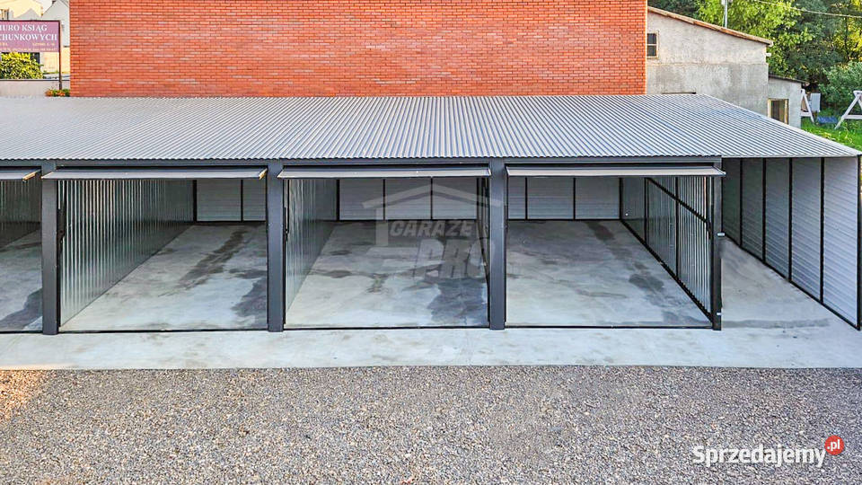 Rząd garaży 24x5m wiata 2m 8x brama uchylna dach Sieradz