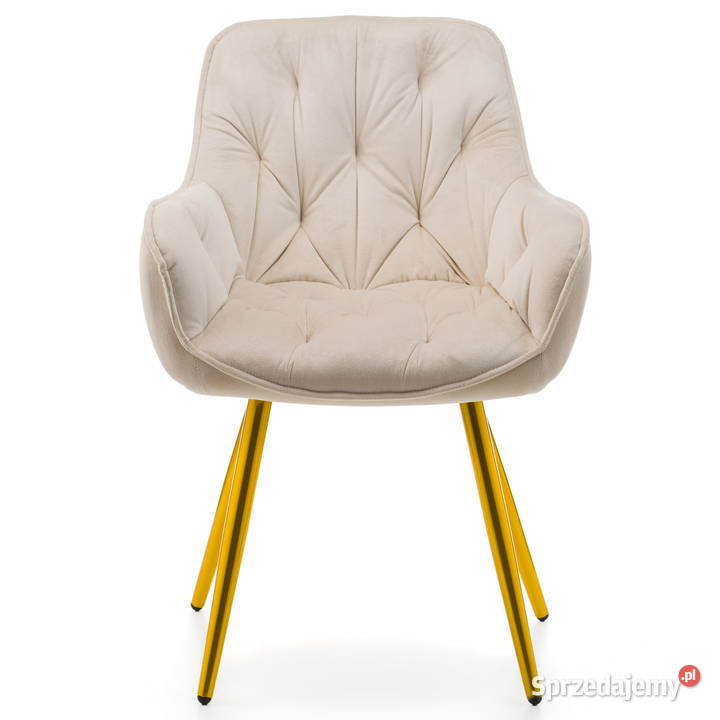 Beżowe Krzesło Tapicerowane Siena Złote Nogi Tarchały Małe sprzedam