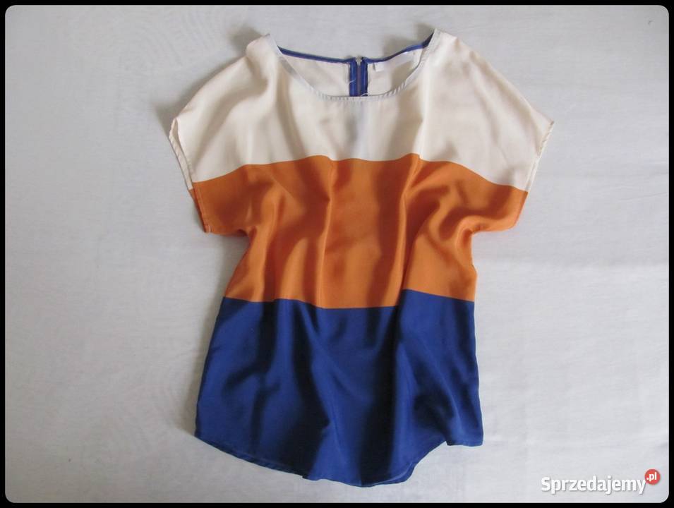 Bluzka trójkolorowa lekka 38 M zamek na karku pomarańczowy Płock