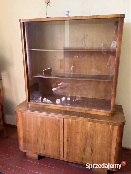 Mebel PRL Art Deco Stylowa komoda z przeszklonym Jedlicze