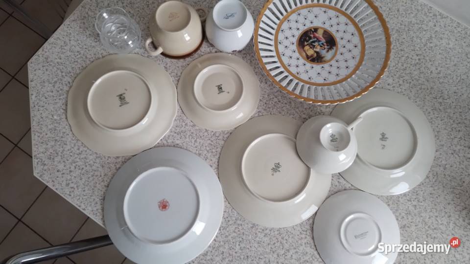Zestaw porcelany całość Talerze i talerzyki mazowieckie Łacha