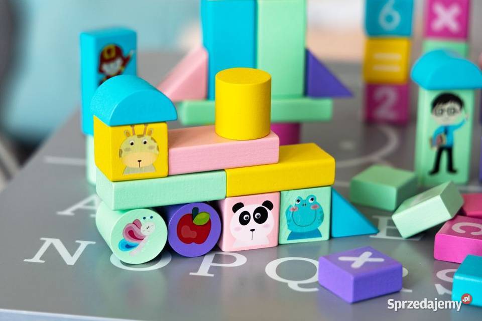 Drewniane klocki edukacyjne kolorowe 100 Ecotoys podlaskie Bielsk Podlaski