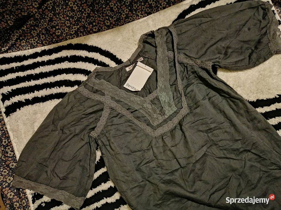 Szara Bluzka koszula BERSHkA z koronką 100 Moda i Styl Leszno