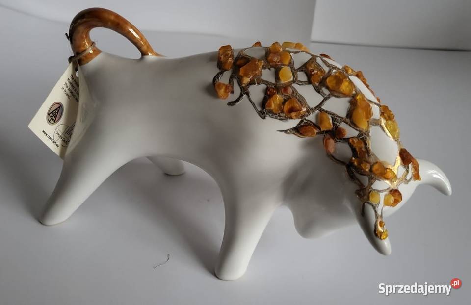 Byk Figurka Byczek ceramiczny ręcznie malowany Rękodzieło Sierakowice