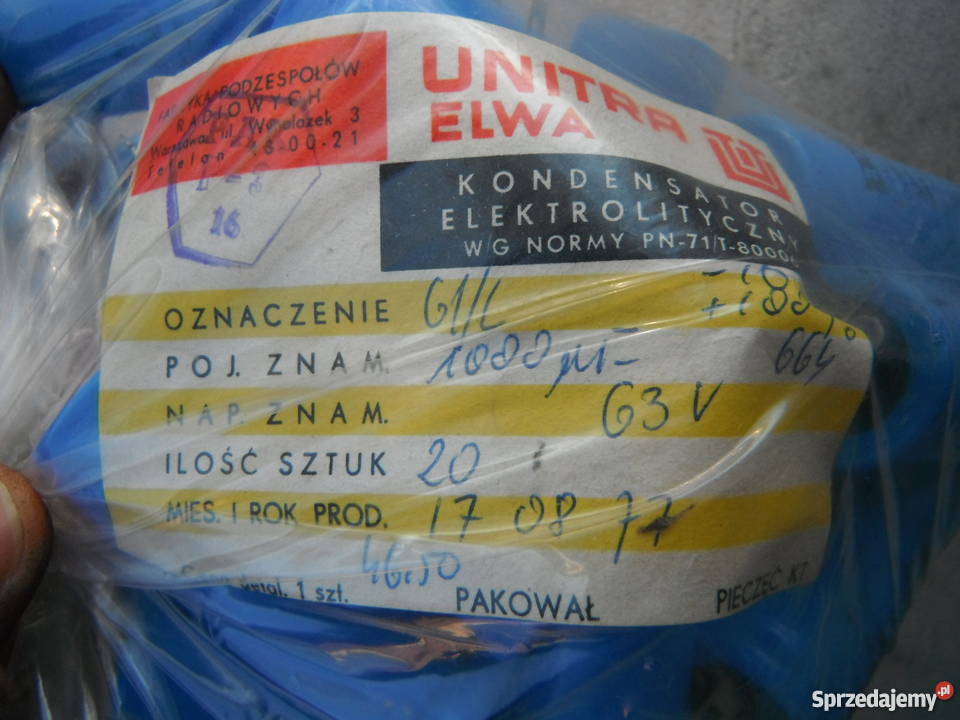 Kondensator 1000uF 63V Unitra Elwa 61L Nowe mazowieckie Chlewiska