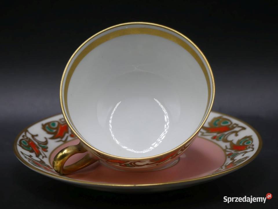 Zjawiskowy cienkościenny komplet do mokki Porcelana i szkło wielkopolskie Poznań