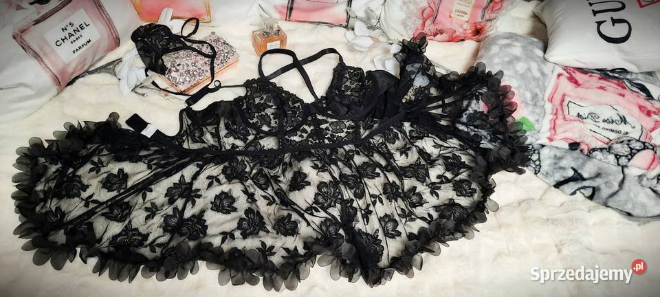 seksowna koszulka czarna transparentna w kwiatki Komplety Warszawa sprzedam