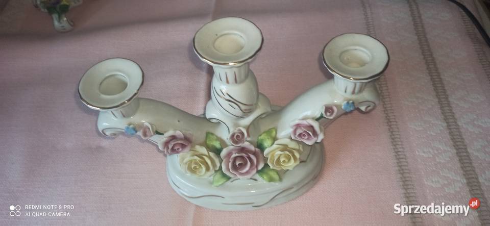 Świecznik sygnowany z bukietem kwiatów Gdańsk