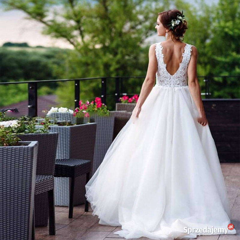 Suknia ślubna koronka odpinany tren 38 M Rozmiar 38(M) Damska dolnośląskie Jelenia Góra