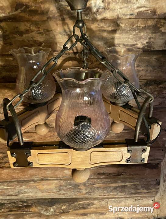 Lampa żyrandol drewniany z łańcuchem miedziana zachodniopomorskie Szczecinek sprzedam