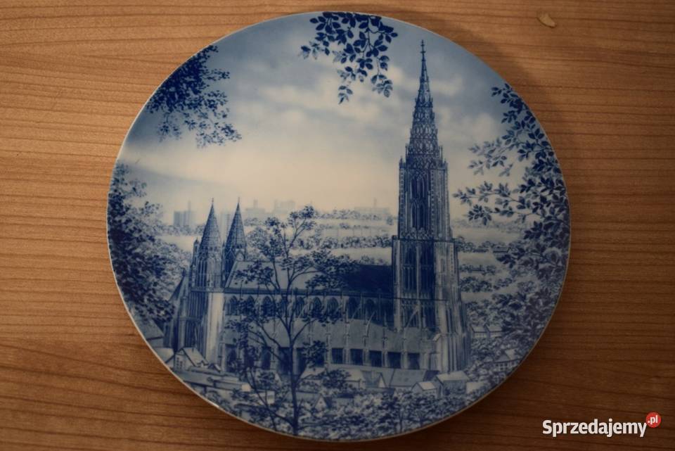 Katedra w Ulm Ulmer Munster kobaltowy talerz Porcelana i szkło Chełmno