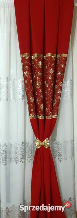 Zasłony świąteczne w kolorze czerwonym ze złotem Mława sprzedam