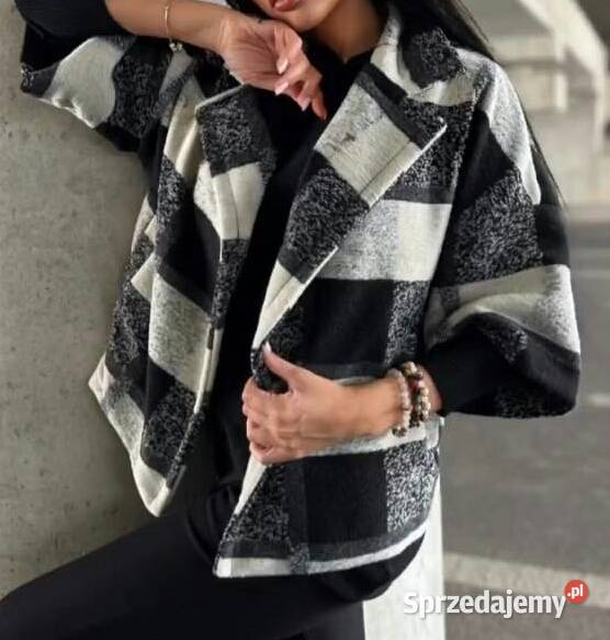 Płaszcz krótki żakiet wełna krata różne kolory z Warszawa