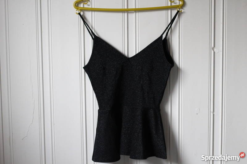 Czarny top hm xs 34 błyszczący baskinka dekolt H&M Toruń