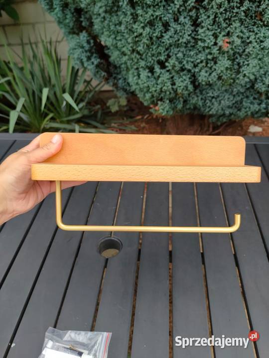 Uchwyt na papier ręcznik wieszak drewno z półką sprzedam