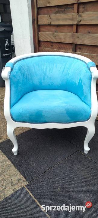 Fotel niebieski drewniany stelaż ludwikowski Warszawa