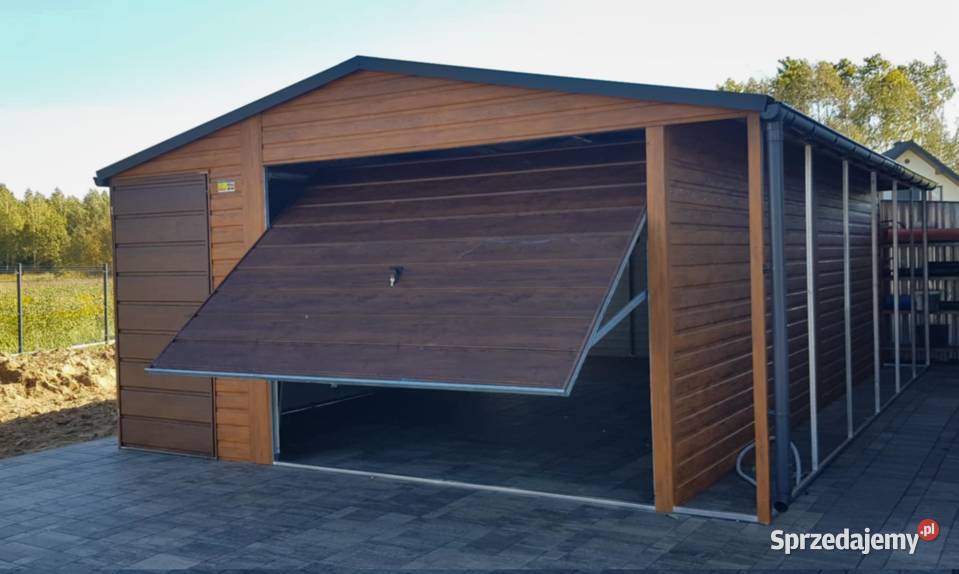 Garaż Blaszany 5x5 z wiatką brama uchylna