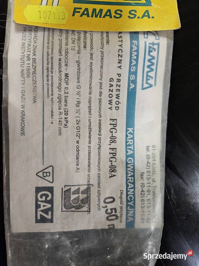 Wąż gazowy elastyczny 05 m Warszawa