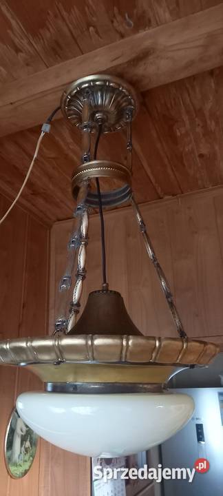 Stara wisząca lampa z mosiądzu duży klosz ampla Skierniewice sprzedam