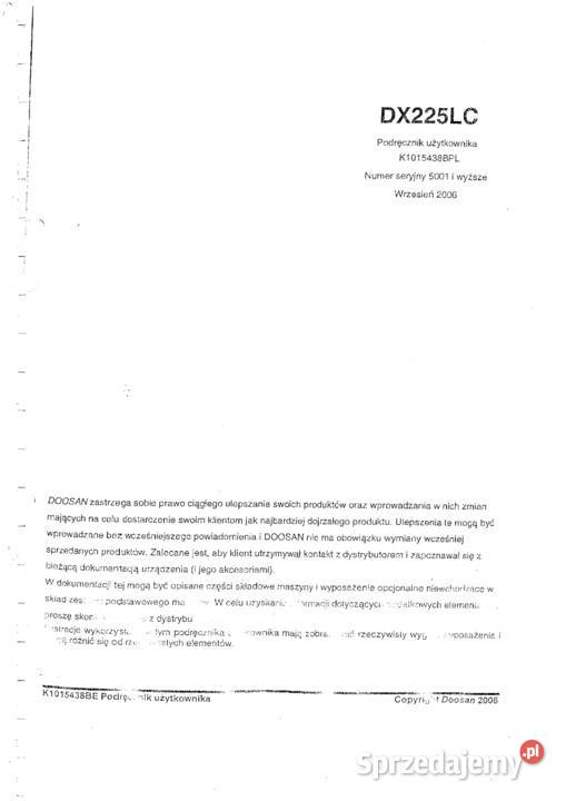 DOOSAN DC225LC instrukcja obsługi DTR Kraków sprzedam