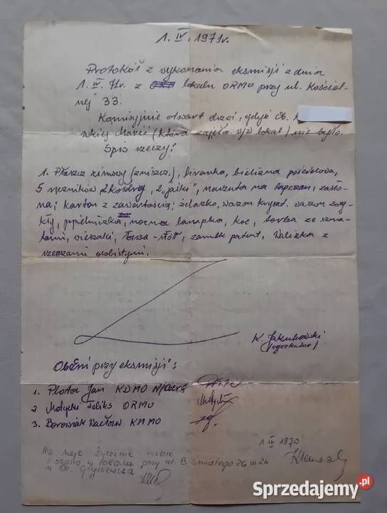 Protokół z eksmisji Szczecin 1971 r wielkopolskie