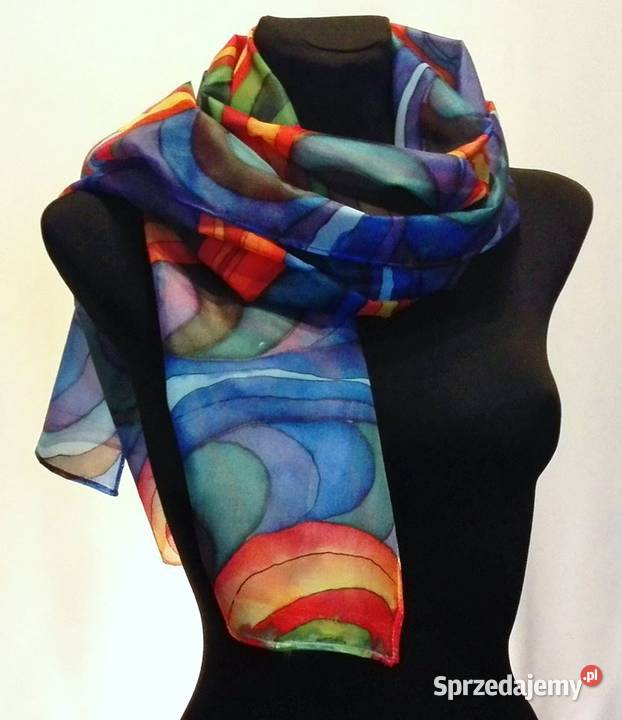 Szal jedwabny ręcznie malowany ptPawie oko Katowice