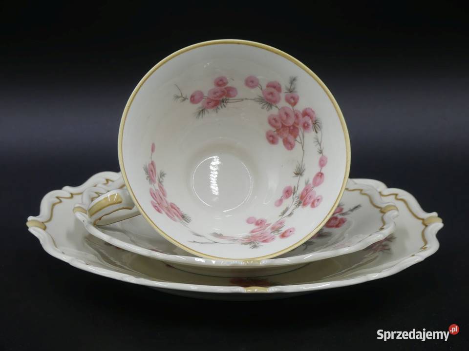 Komplet śniadaniowy Sorau Żary czerowne Mimozy Porcelana i szkło
