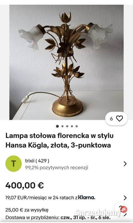 Hans Kglzłota lampa designerskaw kształcie łódzkie Pabianice