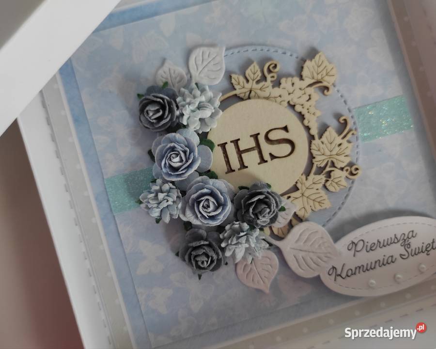 Kartka w pudełku ręcznie robiona na Komunię sprzedam