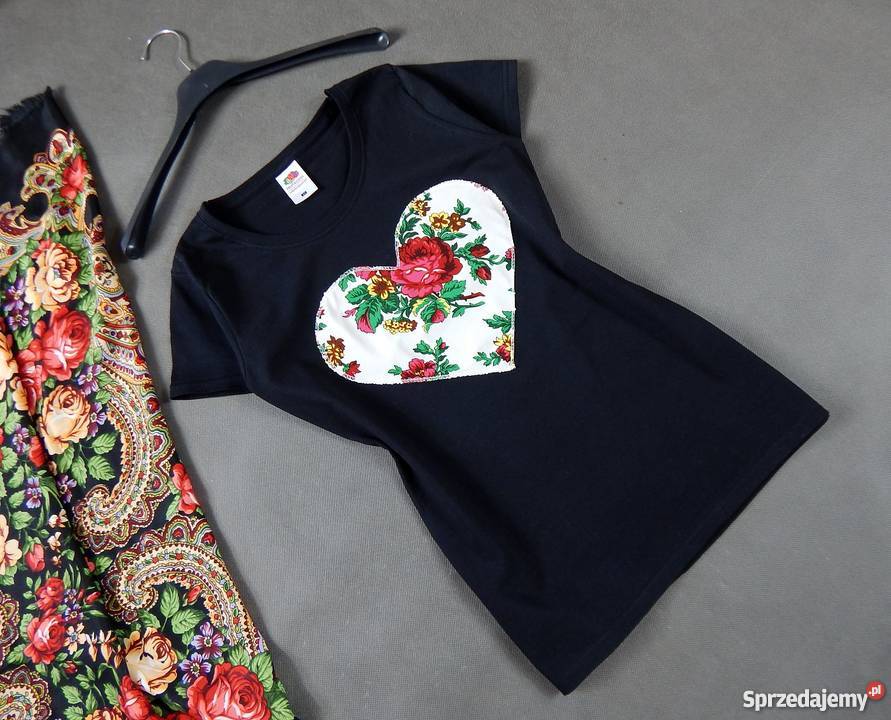 Koszulka CLEO góralska z sercem tshirt bluzka z pomarańczowy Sucha Beskidzka