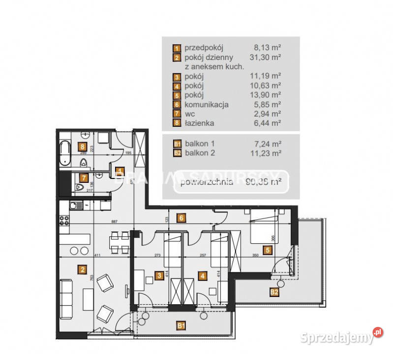sprzedaży mieszkania 9038m2 4 pokojowe Kraków