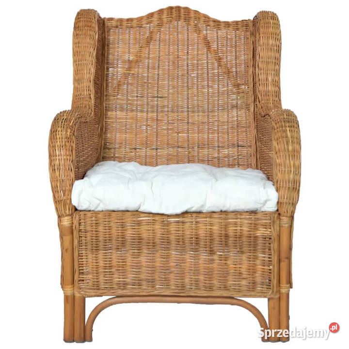Fotel z poduszką jasnobrązowy naturalny rattan i sprzedam