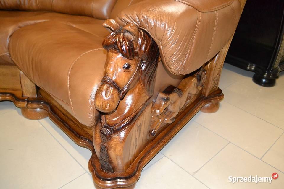 Narożnik z Rzeźbionymi KOŃMI Mustang 100 SKÓRA