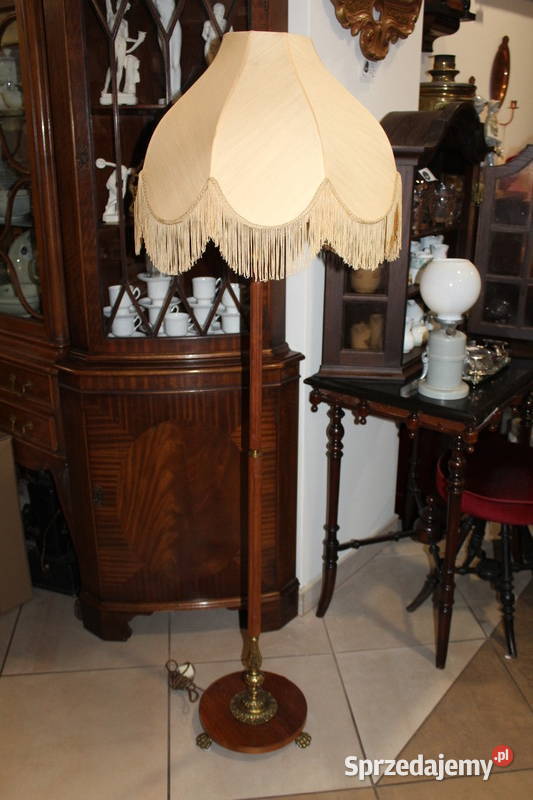 Drewniana lampa podłogowa na lwich łapach 113 Antyki Szczecin sprzedam
