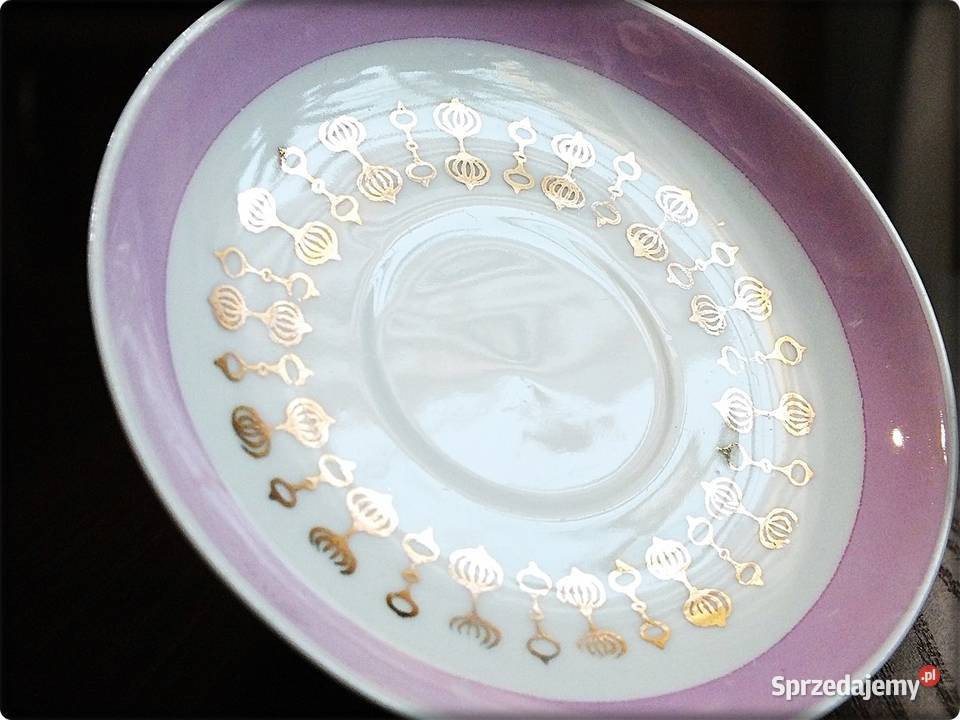 Mała Filiżanka spodek Porcelana różowa ze złotem Filiżanki i spodki Filiżanki i spodki lubuskie Żary