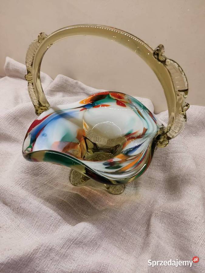Koszyk szklany kolorowy Ząbkowice PRL