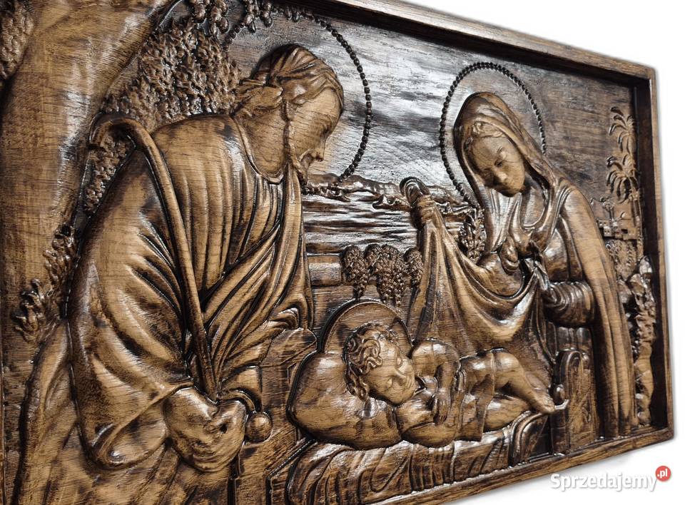 Rzeźba w drewnie Święta Rodzina IKONA prezent Malechowo