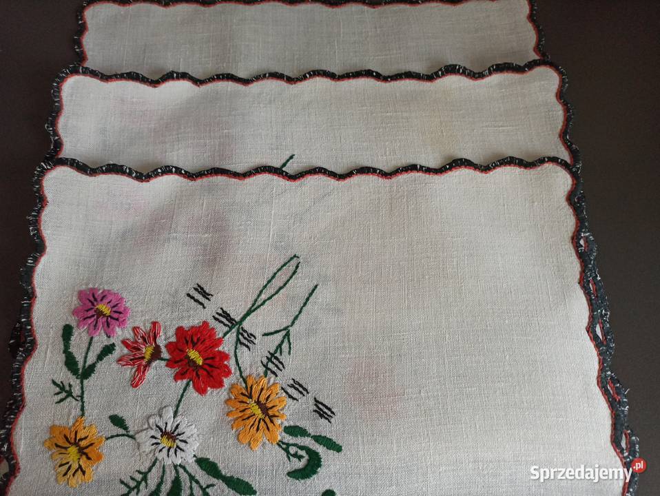Serwetki lniane z ręcznym haftem 100 len 40x30 beżowy Białystok