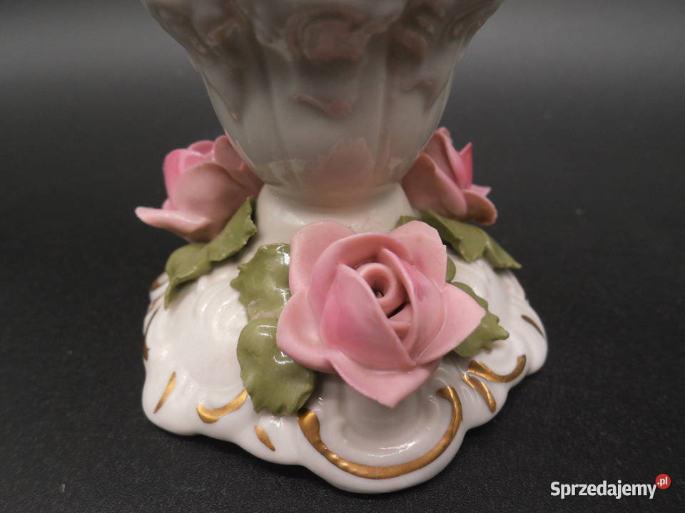 Świecznik z porcelany DRESDEN Bogato zdobiony Raszków
